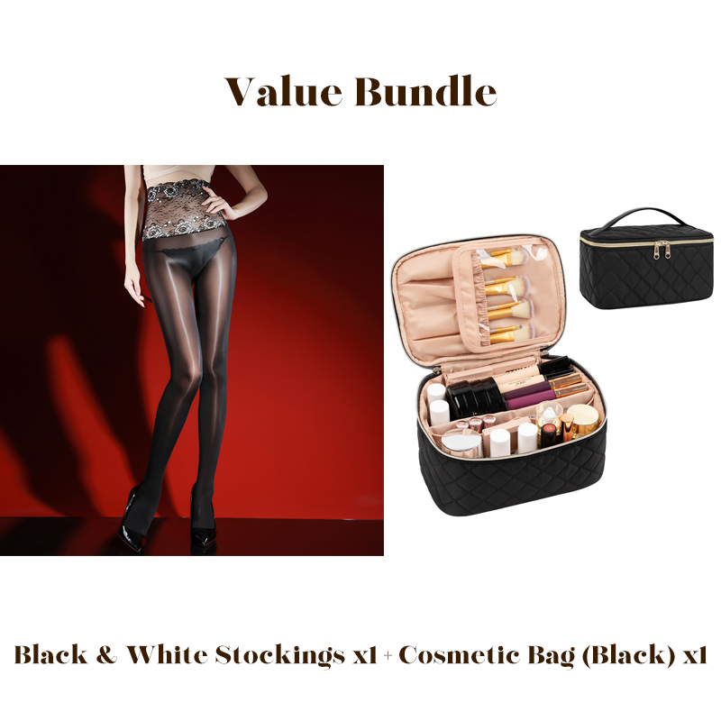 ✨Lot avantageux : bas en dentelle rose brillants 8D + trousse à cosmétiques -💜Vente exceptionnelle 50 % de réduction🔥