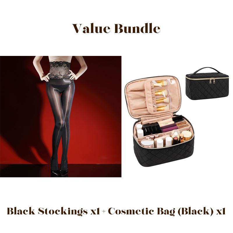 ✨Lot avantageux : bas en dentelle rose brillants 8D + trousse à cosmétiques -💜Vente exceptionnelle 50 % de réduction🔥