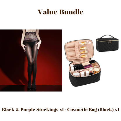 ✨Lot avantageux : bas en dentelle rose brillants 8D + trousse à cosmétiques -💜Vente exceptionnelle 50 % de réduction🔥