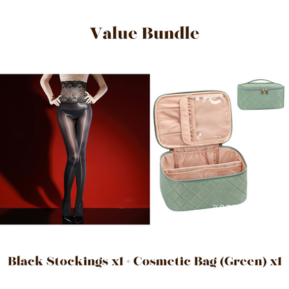 ✨Lot avantageux : bas en dentelle rose brillants 8D + trousse à cosmétiques -💜Vente exceptionnelle 50 % de réduction🔥