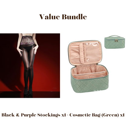 ✨Lot avantageux : bas en dentelle rose brillants 8D + trousse à cosmétiques -💜Vente exceptionnelle 50 % de réduction🔥