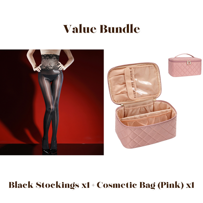 ✨Lot avantageux : bas en dentelle rose brillants 8D + trousse à cosmétiques -💜Vente exceptionnelle 50 % de réduction🔥