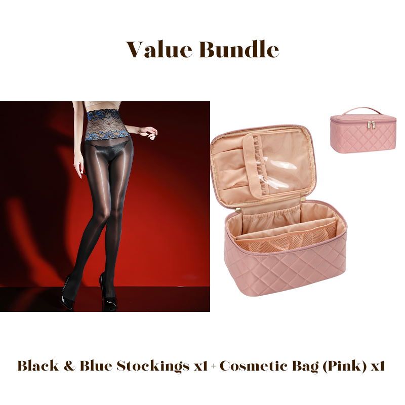 ✨Lot avantageux : bas en dentelle rose brillants 8D + trousse à cosmétiques -💜Vente exceptionnelle 50 % de réduction🔥