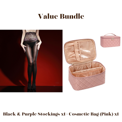 ✨Lot avantageux : bas en dentelle rose brillants 8D + trousse à cosmétiques -💜Vente exceptionnelle 50 % de réduction🔥