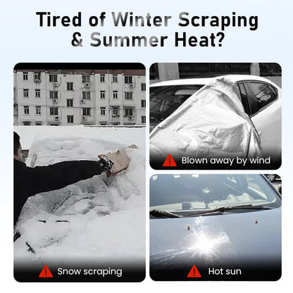 🚗❄️ 50% de réduction ! Housse de neige épaisse pour pare-brise toutes saisons – Protection hiver/été, anti-vent & bandes réfléchissantes