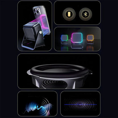 🔥VENTE LIMITÉE 50 % DE RÉDUCTION🔥🎵 Enceinte 5-en-1 avec support téléphone – Son par induction, recharge et lumière d’ambiance, tout en un !