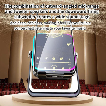 🔥VENTE LIMITÉE 50 % DE RÉDUCTION🔥🎵 Enceinte 5-en-1 avec support téléphone – Son par induction, recharge et lumière d’ambiance, tout en un !