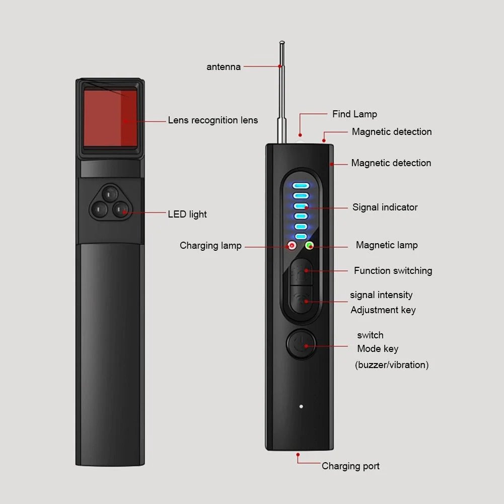 🥳 VENTE FLASH 2026 🥳 🏨 –50 % ! Détecteur anti-espion – 5 modes de détection, sensibilité réglable sur 6 niveaux. Détecte les caméras cachées, les micros et les traceurs GPS. Restez en sécurité à l'hôtel, en voiture ou en cabine d'essayage ! 🌟💪