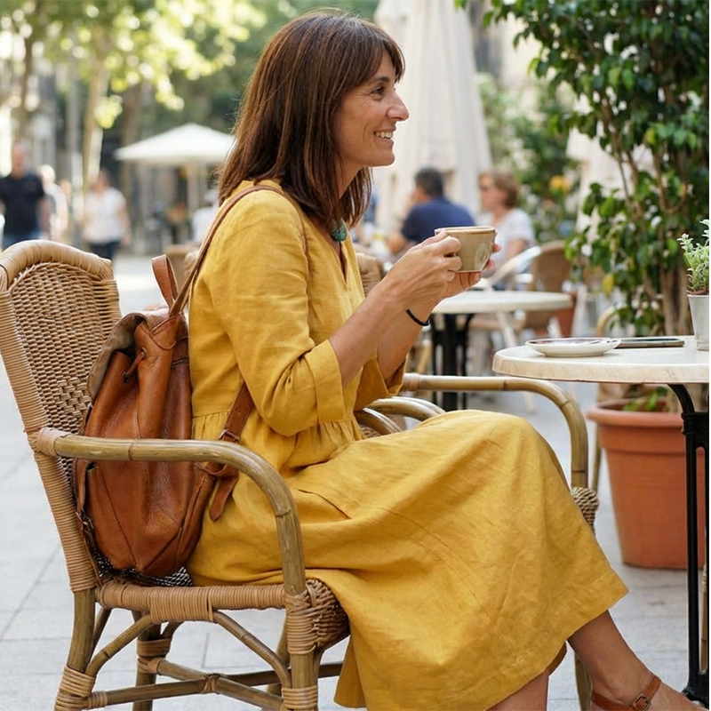 Robuste décontractée à col V en coton et lin – Manches 3/4, avec fermeture éclair sur le côté 👗