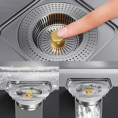 Bouchon de vidange à bouton-poussoir pour évier en acier inoxydable