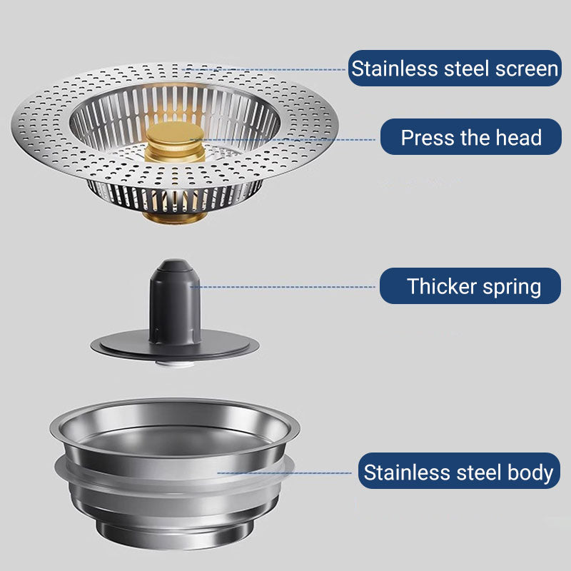 Bouchon de vidange à bouton-poussoir pour évier en acier inoxydable