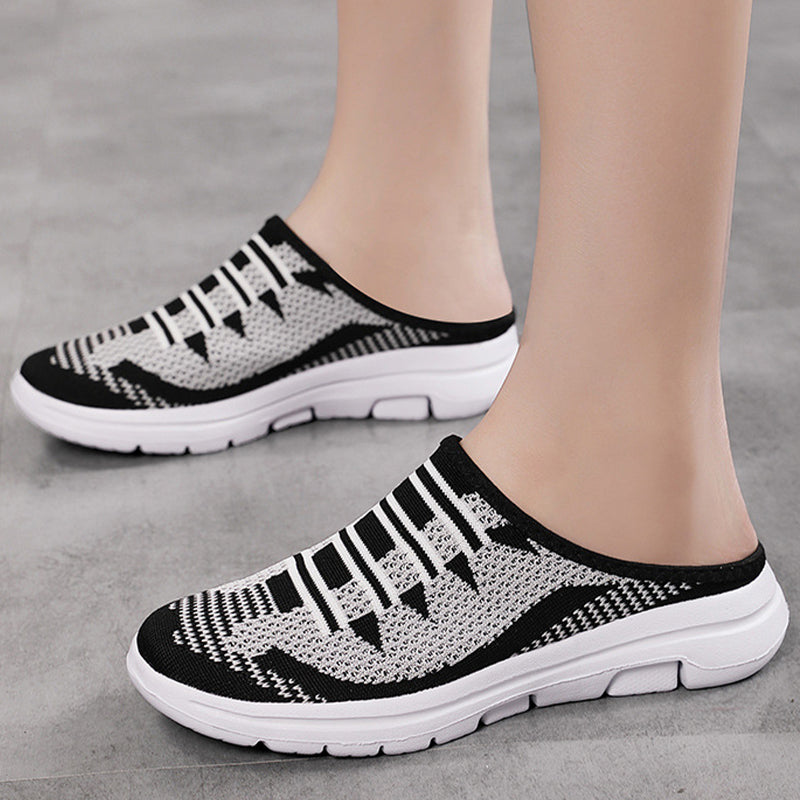 🔥 Mules fermées confortables et respirantes – semelles antidérapantes, tige en mesh respirant et élégantes rayures. 👟