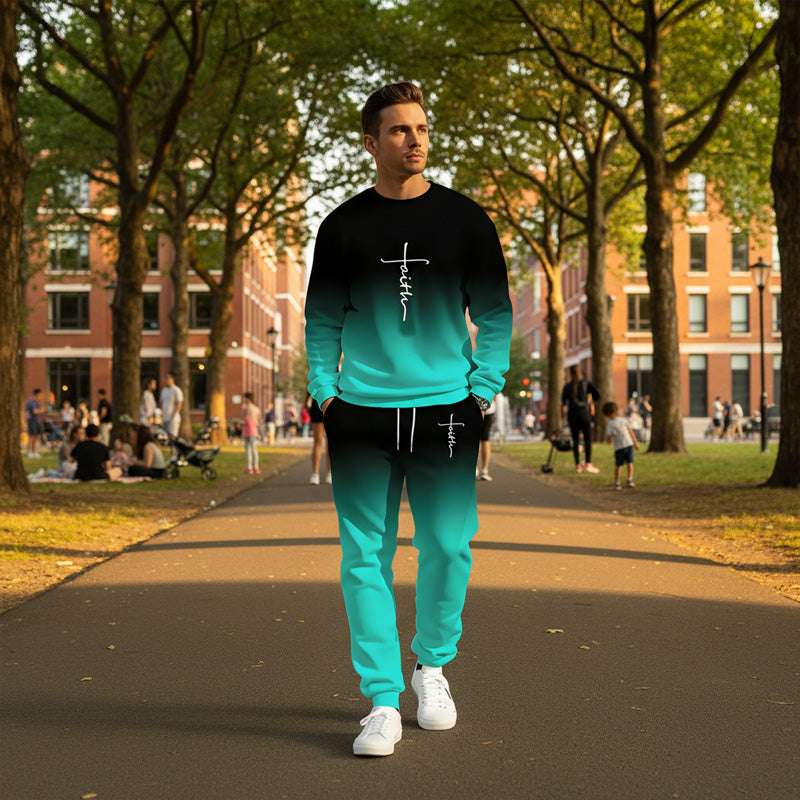 💎 60% DE RÉDUCTION ! 💎 Ensemble Survêtement Homme à Col Rond – Dégradé Tendance, Tissu Doux & Respirant 🌫️👕👖