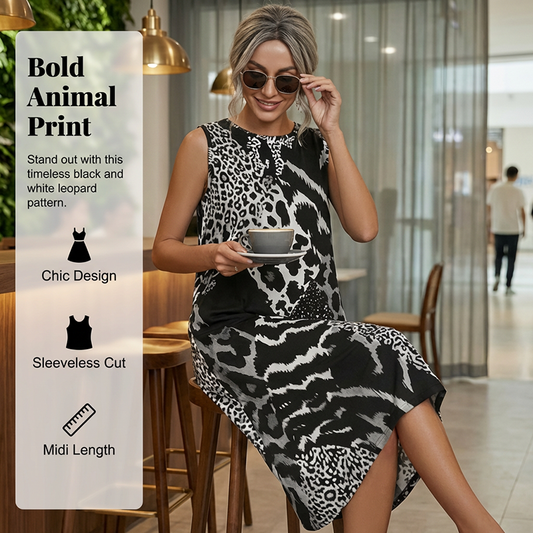 🔥62 % de réduction jusqu'à épuisement des stocks !🎉💃Robe longue sans manches en patchwork à motif léopard