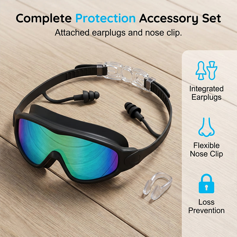 Lunettes de natation anti-buée avec bouchons d’oreilles et pince-nez