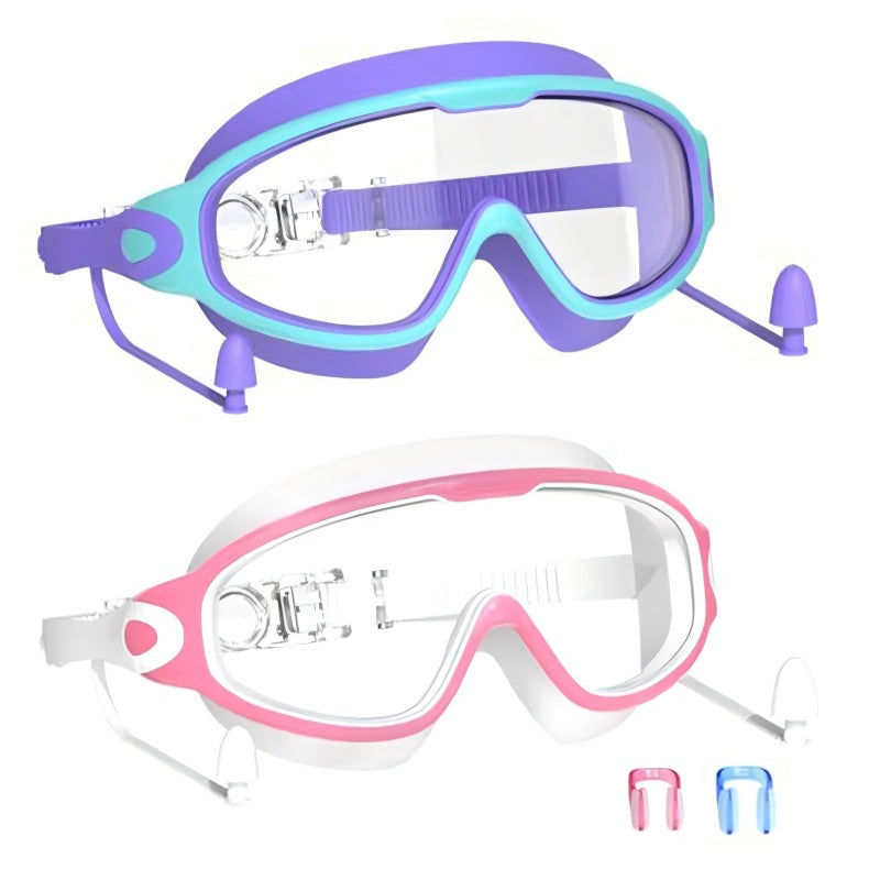 Lunettes de natation anti-buée avec bouchons d’oreilles et pince-nez