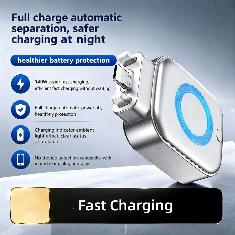 🌞⚡ PROMO FLASH 50% ! Chargeur Rapide 140W avec Arrêt Automatique IA – USB-C PD 3.1, Protection Intelligente, Voyant Lumineux, Compatible iPhone, MacBook, Tablettes 🔋