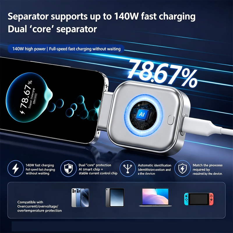 🌞⚡ PROMO FLASH 50% ! Chargeur Rapide 140W avec Arrêt Automatique IA – USB-C PD 3.1, Protection Intelligente, Voyant Lumineux, Compatible iPhone, MacBook, Tablettes 🔋
