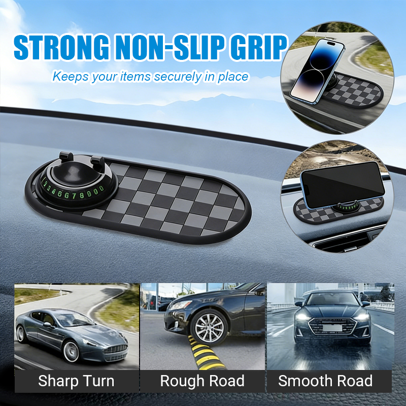 Tapis antidérapant 4-en-1 pour tableau de bord de voiture avec support pour téléphone