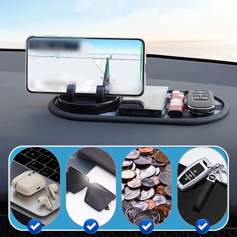 Tapis antidérapant 4-en-1 pour tableau de bord de voiture avec support pour téléphone