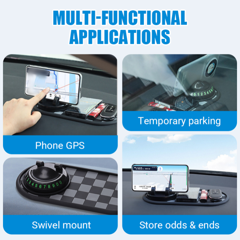 Tapis antidérapant 4-en-1 pour tableau de bord de voiture avec support pour téléphone