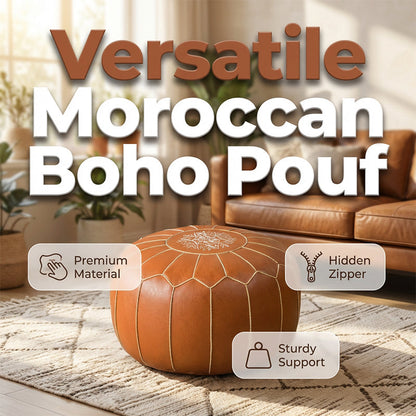 🛋️ Pouf marocain boho – synthétique imperméable, rangement intégré, broderie raffinée. -50 % ! ✨