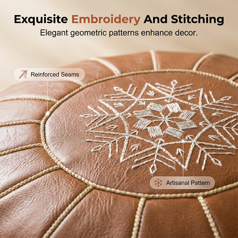 🛋️ Pouf marocain boho – synthétique imperméable, rangement intégré, broderie raffinée. -50 % ! ✨