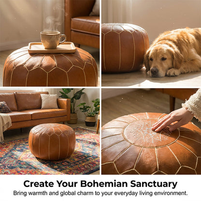 🛋️ Pouf marocain boho – synthétique imperméable, rangement intégré, broderie raffinée. -50 % ! ✨