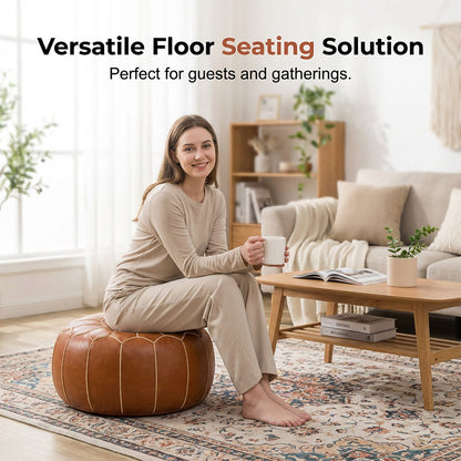 🛋️ Pouf marocain boho – synthétique imperméable, rangement intégré, broderie raffinée. -50 % ! ✨