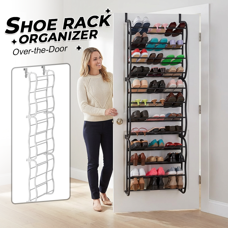 👟🔥 -50% ! Organisateur Chaussures Suspendu Porte – Jusqu'à 36 Paires Métal Robuste Stable, Étagères Inclinées Anti-Glissement Talons Bottes Baskets, Installation Sans Outils Secondes · 3 Coloris · 4-8-12 Étages ✨