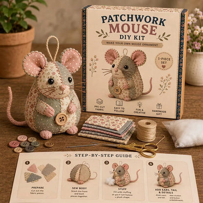 🐭✨ Trousse à couture vintage faite main en forme de souris – Design compact et unique