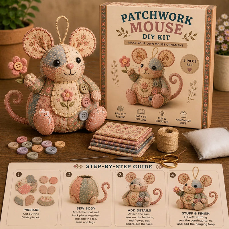 🐭✨ Trousse à couture vintage faite main en forme de souris – Design compact et unique