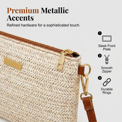 ⏳Spécial à durée limitée⏰Sac à bandoulière et pochette en paille tressée pour femme👜