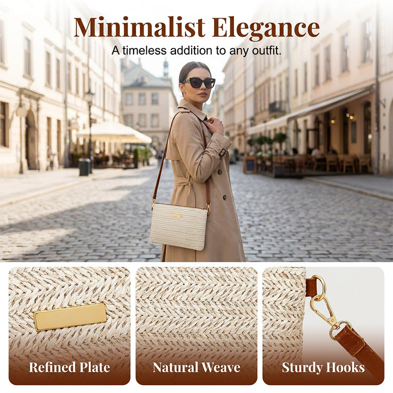 ⏳Spécial à durée limitée⏰Sac à bandoulière et pochette en paille tressée pour femme👜