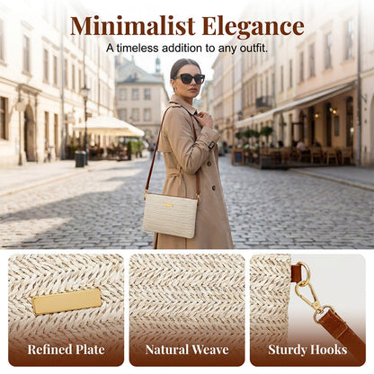⏳Spécial à durée limitée⏰Sac à bandoulière et pochette en paille tressée pour femme👜