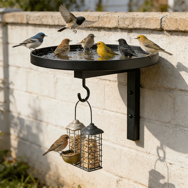 🐦🛁 PROMO -50% ! Bain d'Oiseau Mural Métal Fer Robuste – Double Fonction Bassin + Crochet Polyvalent, Anti-Rouille, Fixation Murale Gain de Place · Achetez-en 3 = Livraison Gratuite ✨