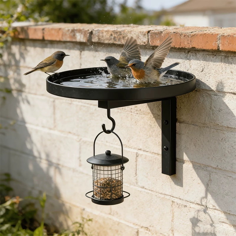 🐦🛁 PROMO -50% ! Bain d'Oiseau Mural Métal Fer Robuste – Double Fonction Bassin + Crochet Polyvalent, Anti-Rouille, Fixation Murale Gain de Place · Achetez-en 3 = Livraison Gratuite ✨