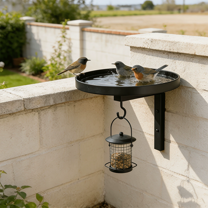 🐦🛁 PROMO -50% ! Bain d'Oiseau Mural Métal Fer Robuste – Double Fonction Bassin + Crochet Polyvalent, Anti-Rouille, Fixation Murale Gain de Place · Achetez-en 3 = Livraison Gratuite ✨