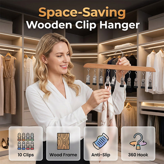 📢📢 50 % DE RÉDUCTION !! ⏰ Cintre multi-pinces en bois pour l'organisation de votre placard