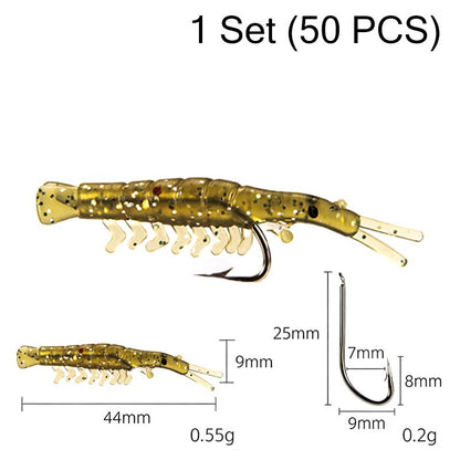 Ensemble de 50 leurres de crevettes réalistes avec hameçons