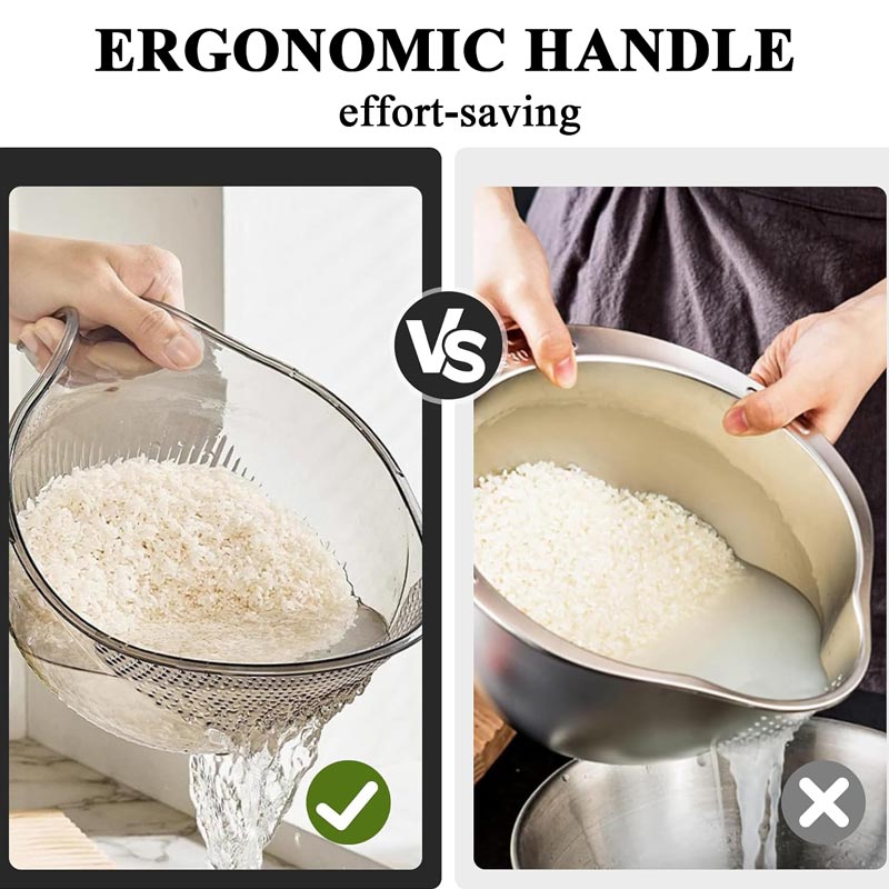 🍚✨ PROMO FLASH 50% ! Bol à Riz Multifonction avec Passoire Intégrée & Poignée – Lave et Égoutte en un Geste, PET Alimentaire, 2 Tailles, 3 Coloris, Idéal Cuisine
