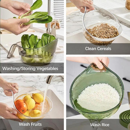 🍚✨ PROMO FLASH 50% ! Bol à Riz Multifonction avec Passoire Intégrée & Poignée – Lave et Égoutte en un Geste, PET Alimentaire, 2 Tailles, 3 Coloris, Idéal Cuisine