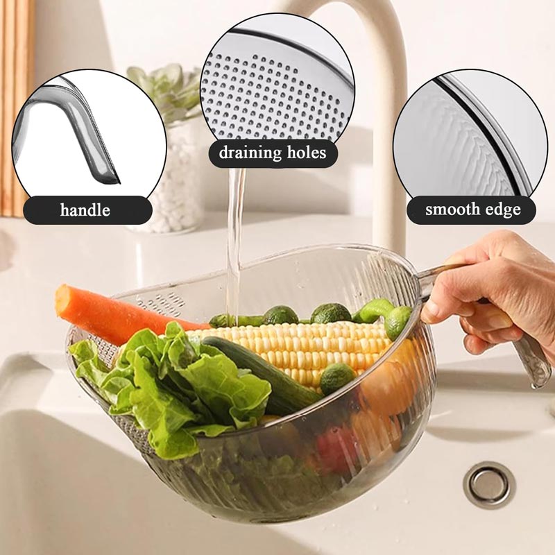 🍚✨ PROMO FLASH 50% ! Bol à Riz Multifonction avec Passoire Intégrée & Poignée – Lave et Égoutte en un Geste, PET Alimentaire, 2 Tailles, 3 Coloris, Idéal Cuisine