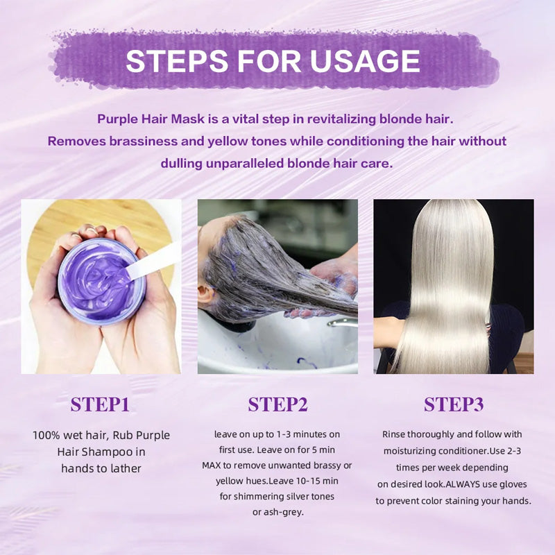💜✨ Masque capillaire violet hydratant pour cheveux clairs, soin réparateur parfum longue durée anti-reflets jaunes ✨