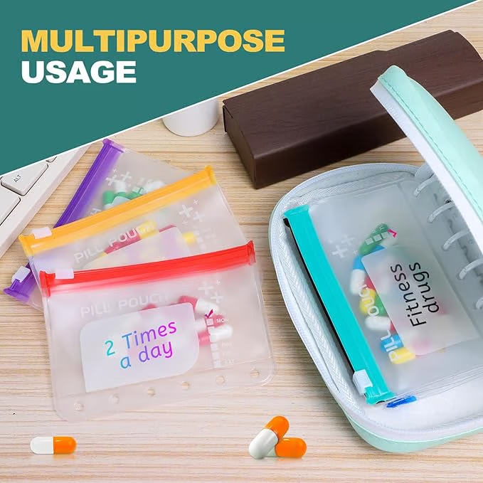 💊 Organisateur de Médicaments A8 Étanche – 14 Grandes Pochettes Zippées pour Classeur A8