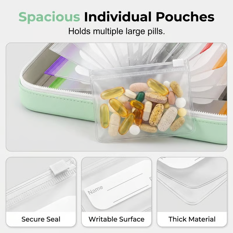 💊 Organisateur de Médicaments A8 Étanche – 14 Grandes Pochettes Zippées pour Classeur A8