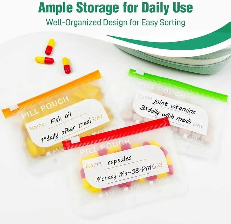 💊 Organisateur de Médicaments A8 Étanche – 14 Grandes Pochettes Zippées pour Classeur A8