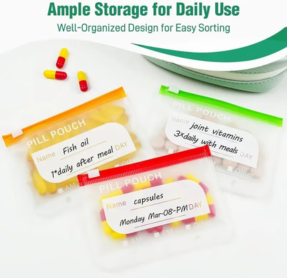 💊 Organisateur de Médicaments A8 Étanche – 14 Grandes Pochettes Zippées pour Classeur A8