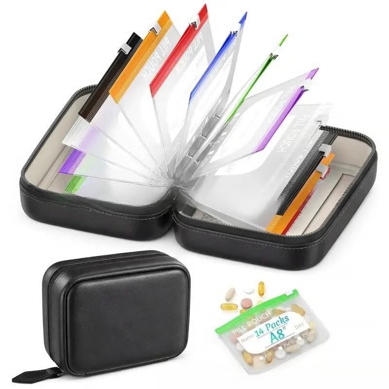 💊 Organisateur de Médicaments A8 Étanche – 14 Grandes Pochettes Zippées pour Classeur A8