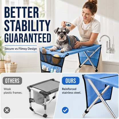 🐱 50% DE RÉDUCTION! 🛏️ Lit de toilettage pliable 2-en-1 – Table antidérapante & couchage douillet – Idéal pour brosser, couper les griffes & sieste 💤